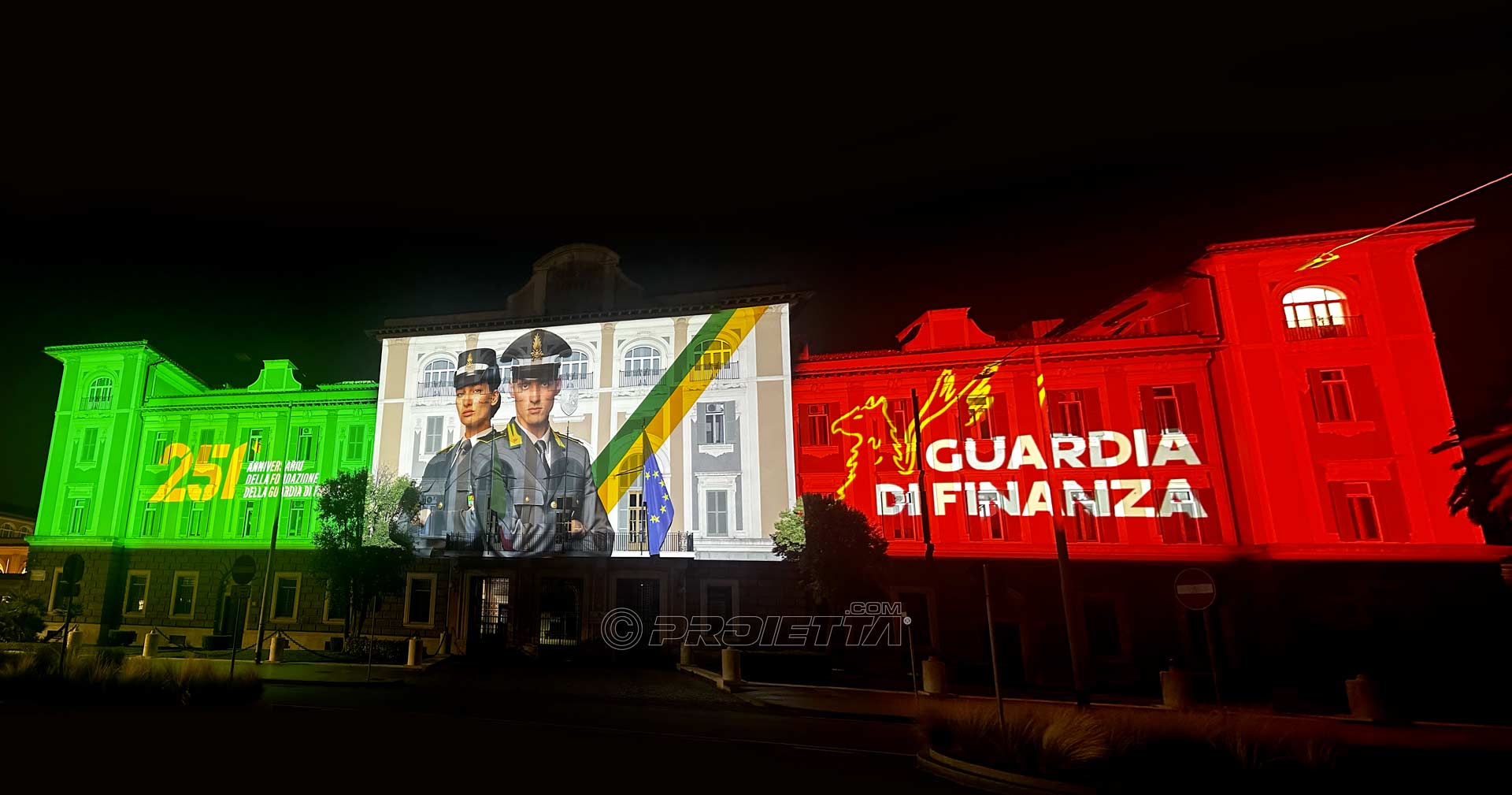 Proiezioni architetturali celebrative anniversario guardia di Finanza